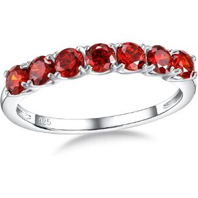 Birthstone Wedding Band Eternity Rings 925 Sterling Silver Rings Stackable Anniversary Engagement Rings Cubic Zirconia Inlaid Created Garnet/Amethyst/Sapphire Ring 7 Stone Ring, Size 6 to 10 in Saudi Arabia