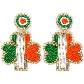 Beaded Irish Flag Clover Post Earrings Handmade Lucky Clover Earrings Saint Patrick's Day