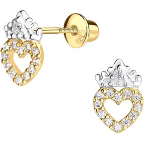 Cherished Moments Girl's Sterling Silver and Gold-Plated Princess Tiara Heart Earrings with Screw Backs for Toddler and Little Girls