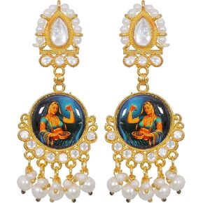 Padmavat Indian Ternic Designer التقليدية بوليوود الزفاف الزفاف الأزياء الذهب مطلي بالحجارة وايت لؤلؤة دانج Jhumka أقراط المجوهرات