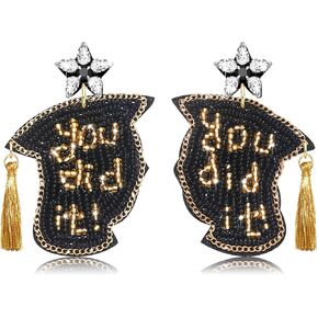 Graduation Beaded Earrings Rhinestone Star You Did It Letter Doctor Cap Drop Dangle Earrings Grad Earrings Jewelry Graduate Present for Students 2024