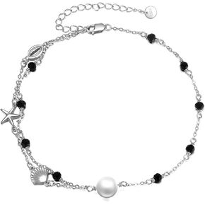 Ocean Seashell Anklet 925 Sterling Silver Layered Anklet for Sea Beach Charm Anklet for Women