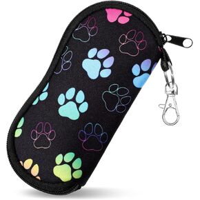 Soft Glasses Case, Cute Paw Sunglasses Case with Clip Neoprene Zipper Eyeglass Cases for Women Men Kids