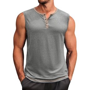 Runcati Men's Workout Tank Tops Sleeveless Gym Muscle Henley Shirt Casual Basic Summer Beach Tops