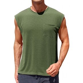 Runcati Mens Sleeveless Tank Tops Workout Cut Off Muscle Shirts Gym Casual Beach Summer Tee with Pocket
