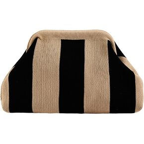 QWINEE Women's Crochet Purse Striped Woven Bag Knitted Spring Summer Handbag Clutch