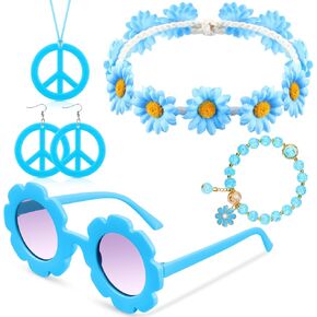 Tondiamo 5 PCS Kids Hippie Costume Accessories 60S 70S Toddler Girl Outfit Boho Peace Sign Daisy Flower for Halloween Cosplay
