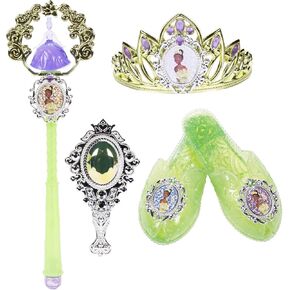 Disney Princess Dress Up Accessory Set Tiana Tiara, Shoes, Wand and Comb Set for Little Girls Role Play Time Costume Toys for 3-6 Years