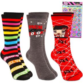 مجموعة لعبة Rainbow High Doll Knee High Sock - حزمة من 3 أزواج من جوارب قوس قزح عالية للأطفال حجم 9-2.5 والملصقات | قوس قزح مرتفع الملابس للفتيات 6-8