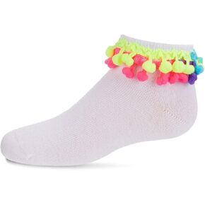 MeMoi Neon Multi Pom-Pom Cotton Blend Girls Anklet Sock