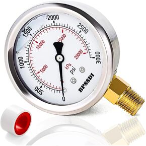 مقياس ضغط BPSSDI 0-60 رطل لكل بوصة مربعة، مملوء بالجلسرين، دقة 2.5%، قرص 2-1/2 بوصة، حامل سفلي 1/4 NPT، علبة من الفولاذ المقاوم للصدأ، لمنظم هوائي ضاغط الهواء RV منظم اختبار ضغط الإطارات المائية in Kuwait