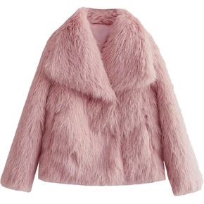 Haellun Women's Faux Fur Coat Long Sleeve Fluffy Jacket Open Front Furry Winter Shaggy Short Coat Outwear