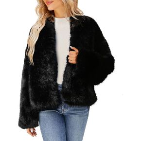 Winter Fluffy Faux Fur Jacket With Inner Lining Long Sleeve Open Front Cropped Cardigan Casual Fluffy Short Coat for Women