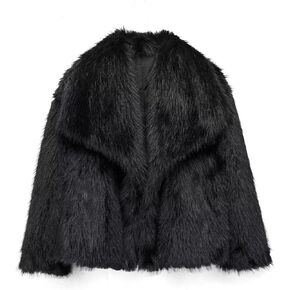 Haellun Women's Faux Fur Coat Long Sleeve Fluffy Jacket Open Front Furry Winter Shaggy Short Coat Outwear in Kuwait