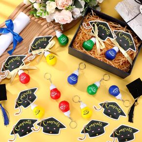 24 PCS هدايا التخرج الضغط على كرات الإجهاد المصباح الكهربائي مع البطاقات مع بطاقات مفاتيح ملهمة نهاية العام هدايا التخرج بالجملة لصالح الحفلات حقائب Goodie