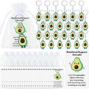 Tondiamo 24 Set Avocado Positive Keychains Bulk Gift Emotional Encourage Support Keychains with Funny Card Graduation Employee Appreciation Gift