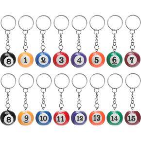 16Pcs Pool Ball Keychain, 0.98" Ball Diameter, Billiard Ball Key Chains, 8 Ball Billiards Keychains, Mini Eightball 8ball Cue Billar Balls Chain, Mixed Assorted Colorful Charm Magic Accessories