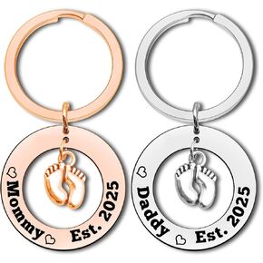 Pregnancy Announcement Gifts New Parents Keychain Daddy and Mommy Est 2025 Baby Announcement Gifts for Couple Daddy Mommy to Be Gift Jewelry Baby Shower New Father Mother to Be Present