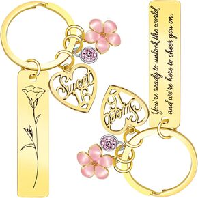 Sweet Sixteen Gifts for Girls - 16th Birthday - 16 Year Old Teen Girl Gifts from Mom Dad Grandpa Grandma Aunt, Double-Sided Engraved Stainless Steel Gold Keychain
