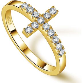 Moissanite Sterling Silver Sideways Cross Rings for Women 925 Eternity Promise Infinity Wedding Band for Her, Size 4-11