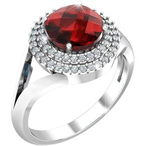 Womens 925 Sterling Silver Round Gem Birthstone Double Halo Ring