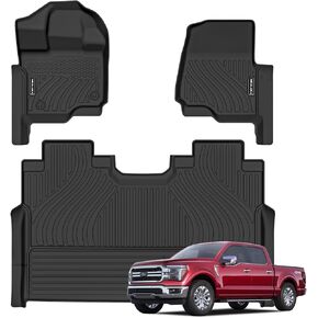 Floor Mats for Ford F150/F-150 2015-2024 2025 SuperCrew Cab (Includes 22-24 Lightning Models) All Weather Protection TPE Rubber Floor Liners Accessories, Odorless Anti-Slip, 1st & 2nd Row, Black