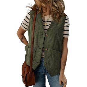 Dokotoo Womens Corduroy Vests Outerwear 2025 Button-Down Lightweight Waistcoat Sleeveless Jacket Casual Vest