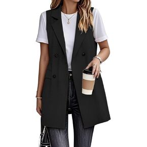 IDEALSANXUN Womens Long Linen Vest Dressy Sleeveless Blazer Jackets Outerwear Tops