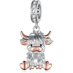 Highland Cow Charms 925 Sterling Silver Cow Charms for Bracelet Necklace Cute Cow Jewelry Gifts for Women