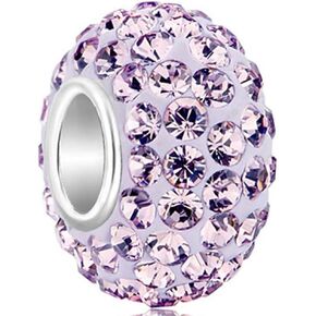 CharmSStory 925 Sterling Silver Purple Simulated Birthstone Charms Synthetic Crystal Bead For Bracelets