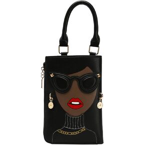 KUANG! Women Novelty Lady Face Shoulder Bags Funky PU Leather Top Handle Satchel Handbags Clutch Purse for Women