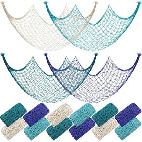 12 Pack Natural Fish Netting Decorative 80 x 40 Inch Fish Net Decorations for Pirate Party Ocean Beach Wall Hanging Decoration Nautical Sea Party Decorations Photo Picture(Novel Color)