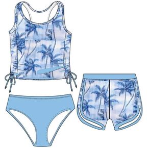 Patgoal Girls 3 Piece Bathing Suit Summer Racerback Top Bikini Swimsuit with Shorts Beach Tankini Sets