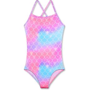 KSK KAISHEK Girls' Sparkle One-Piece Swimsuit 4-12Y Adjustable Crossback Straps Shimmer Bathing Suit for Beach Pool