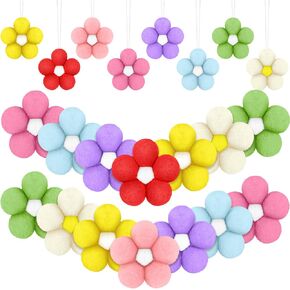 32 Pcs Summer Ornaments for Tree Felt Daisy Flower Hanging Ornament Summer Spring Hanging Decoration Wool Floral Garland for Home Party Supplies(16 Pcs,Fluffy)