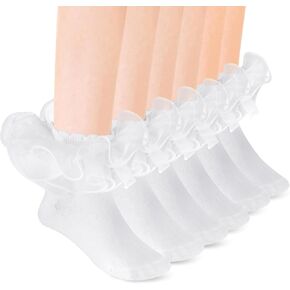 3 Pairs White Ruffle Socks Girls, Big Double Lace Frilly Sock Comfortable Cotton,Cute Girls Ruffle Ssocks 8-10 Years Old Dress And Daily
