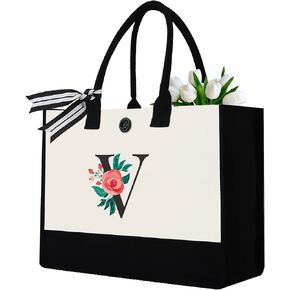 Initial Canvas Tote Bag, Personalized Birthday Gifts for Women Mom Friends Teachers, Monogrammed Tote Bags Suitable for Mother's Day Wedding Beach (LetterM )