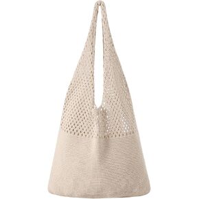 Premillow Crochet Beach Tote Bags, Stylish Mesh Beach Bags Shoulder Bag for Women, Cute Summer Vacation Boho Tote Bag