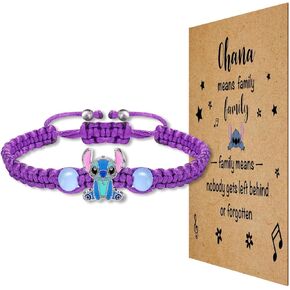 stit ch Bracelet Jewelry Sti tch Gifts for Women, Ohana Means Family Bracelet Birthday Stuff Graduation Gifts for Daughter Granddaughter Niece(Purple)
