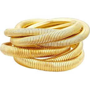 YBMYCM 5PCS Gold Bangles Bracelets for Women Chunky Stretch Bracelet Set Stainless Steel Chain Flexible Wide Wristband Bangle Stackable Layered Bracelets Gift Jewelry