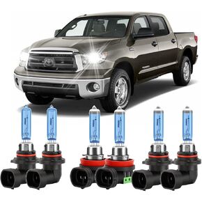 Fit for Toyota Tundra 2007-2013 Replacment Halogen Headlight Bulbs Combo,6000K Super Bright White 9005 High Beam H11 Low Beam and 9145 Fog Lights Blubs, Pack of 6