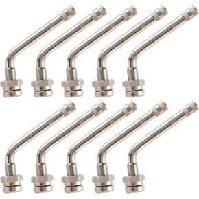 10 Piece TR545D 60 Degree Valve Stems for Commercial Vehicles. Fits 0.382"+0.0118" Valve Hole Dia, Length 3.78'', Nickel-Plated Brass, Silver