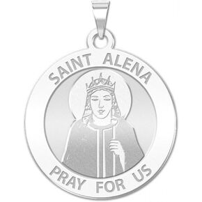 Picturesongold.com Saint Alena Round Round Medal - 3/4 بوصة حجم النيكل الصلب الذهب الأبيض 14K - حماية المجوهرات هدية مسيحية للرجال والنساء