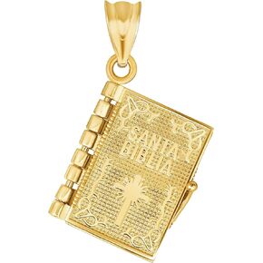 14k Yellow Gold Spanish Bible Charm Santa Biblia Pendant