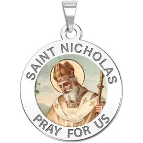 PicturesOnGold.com Saint Nicholas Pendant Religious Medal Color - Sterling Silver, 10K or 14K White and Yellow Gold - Protection Jewelry Christian Gift for Men & Women