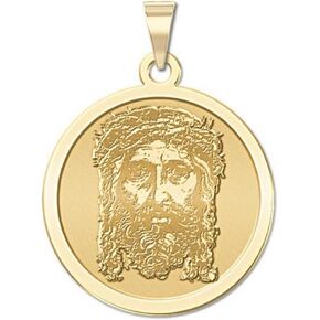 PicturesOnGold.com Holy Face of Jesus Round Religious Medal - 2/3 Inch Size of Dime, Solid 14K Yellow Gold