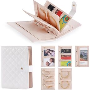 Tiita Small Travel Jewelry Box, Travel Jewelry Case with 6 Pouch Bags, Portable Travel Jewelry Organizer, Earring Organizer, Mini Jewelry Storage Gifts Birthday Gifts for Women (Beige)