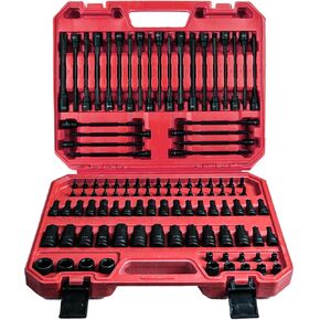 AMM 107PCS Allen and Torx bit socket set, 1/4", 3/8" and 1/2" Drive,Extra long torx/Tamper proof torx/Hex/Ball End Hex,SAE/Metric socket set, S2 Alloy steel bits