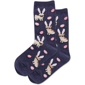 Hotsox Kid's Easter Dogs Crew Socks 1 Pair, Denim Heather, Kid's Medium/Large