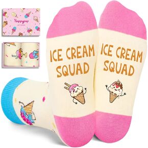 HAPPYPOP Funny Ice Cream Gifts Socks for Girls - Silly Crazy Novelty Cute Socks for Kids, Valentines Day Gifts for Kids 7-9 Years Old